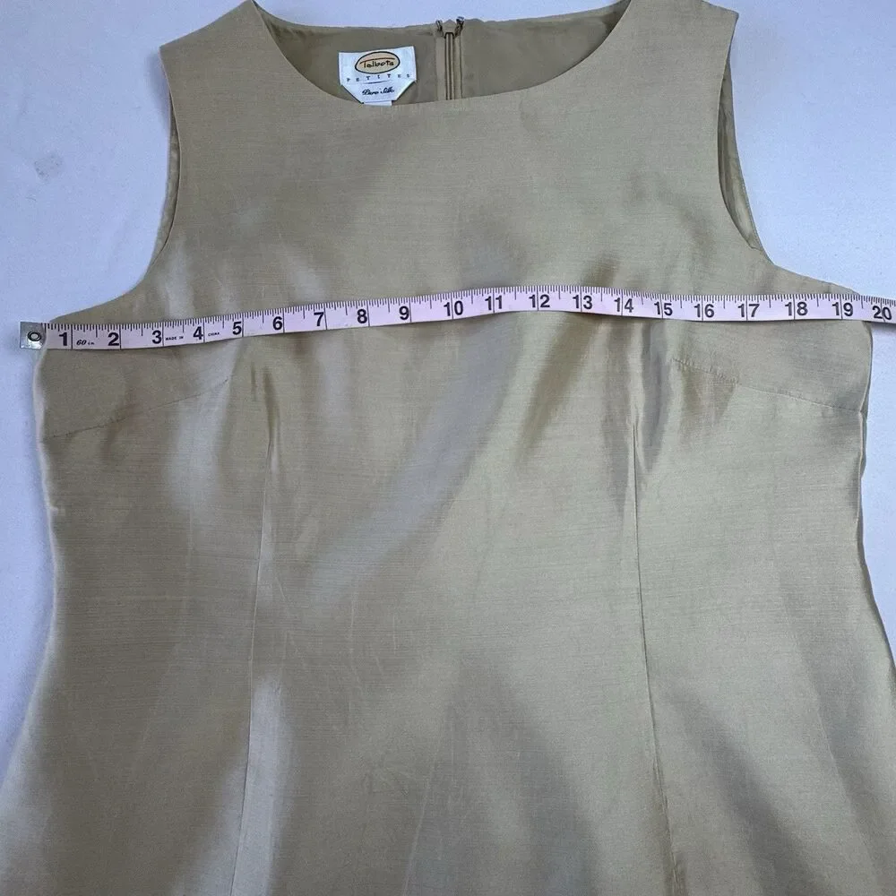 Talbots Petites 100% Silk Shift Dress Gold Sleeveless Size 14 Elegant Classic